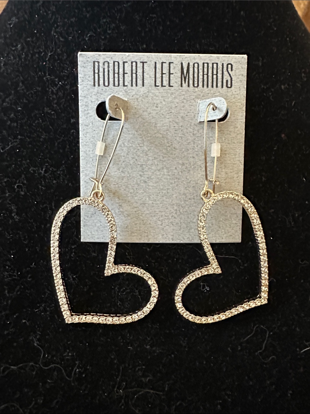 “Robert Lee Morris” Gold & Rhinestone Heart Earrings